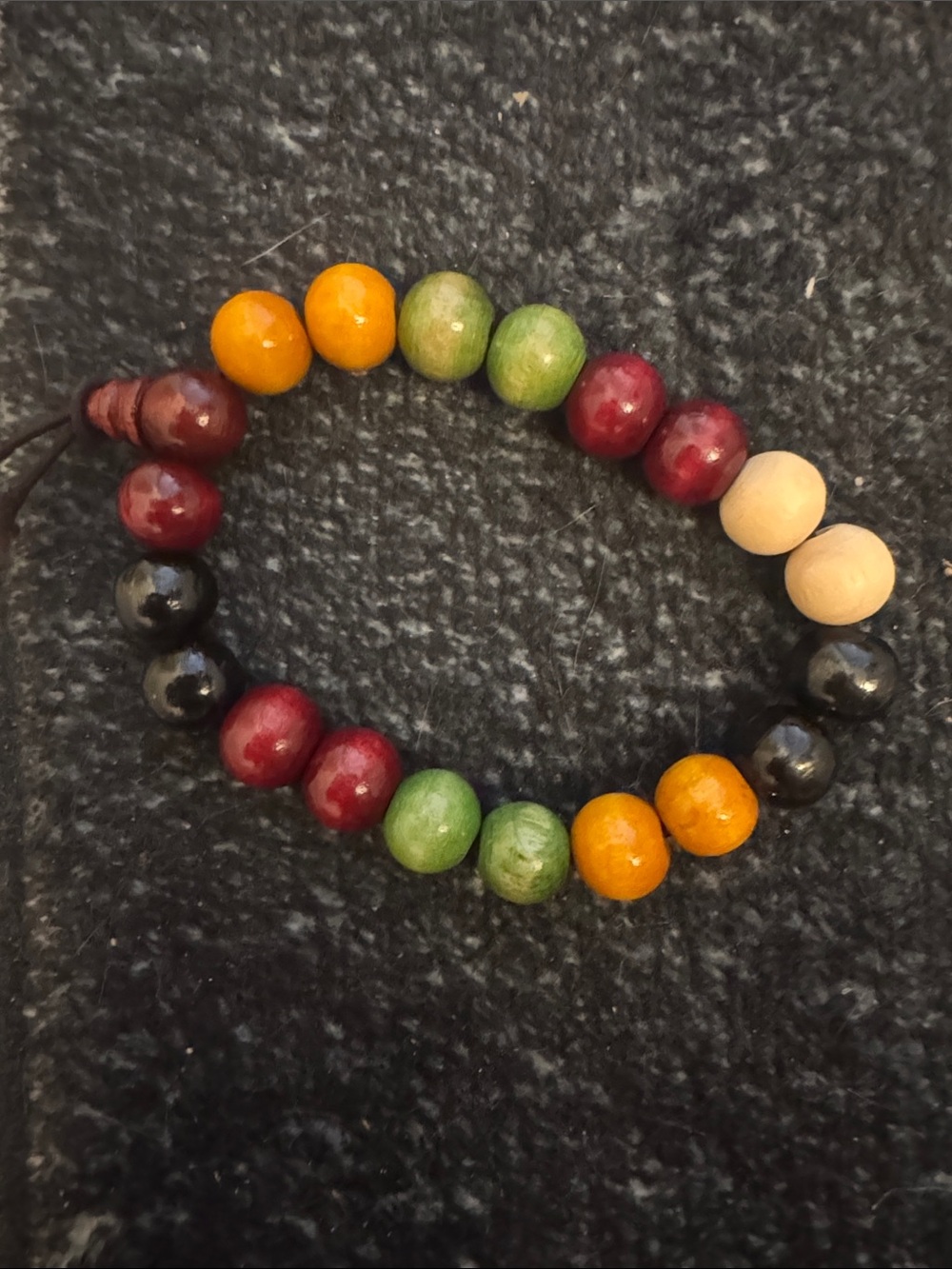 Multicolor Wooden Bead Stretch Bracelet - Green, Yellow, Red, Black, Cream